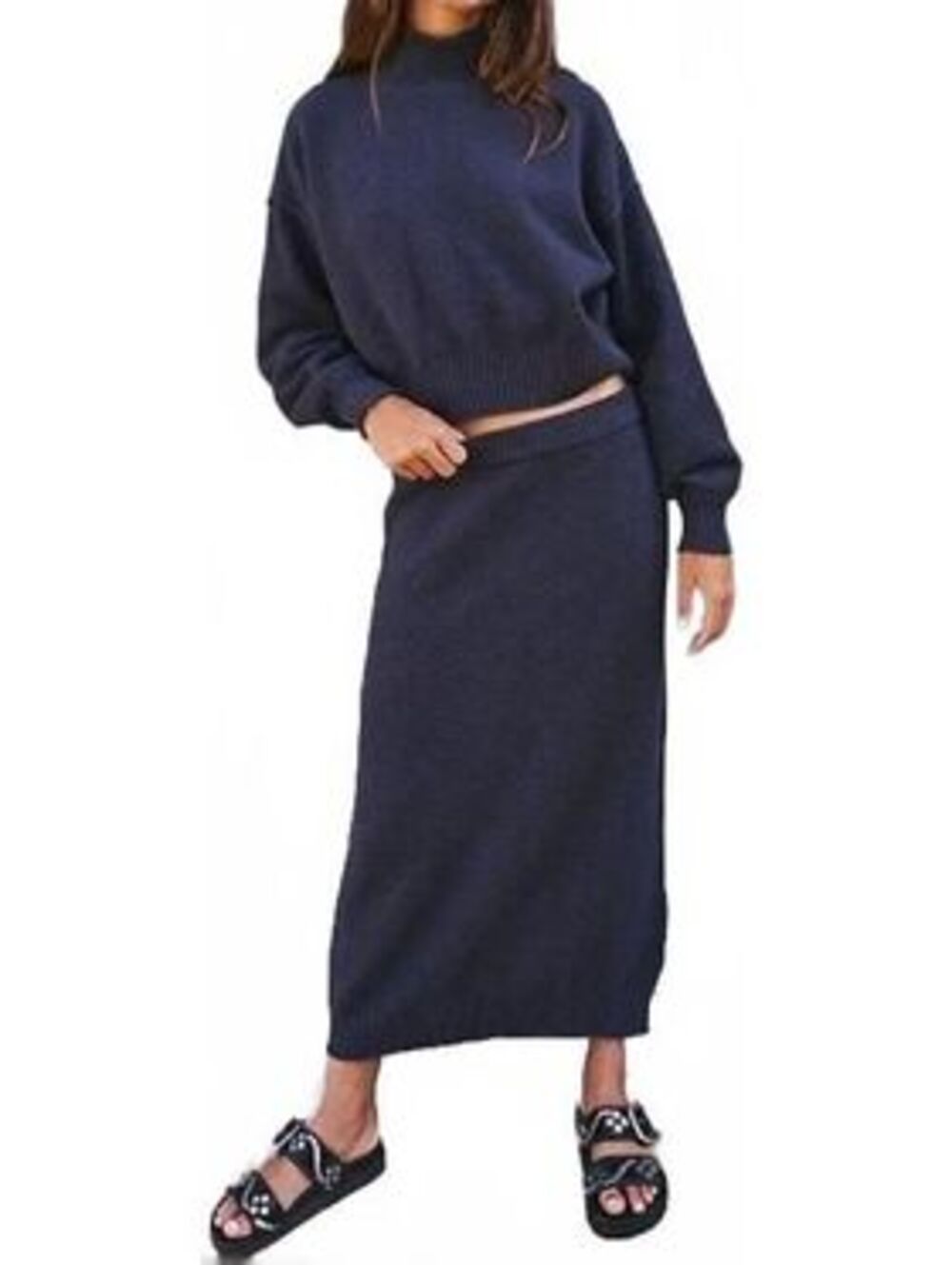 Free People Hailee Waffle Knit Midi Skirt 100% Cotton Column Size Small